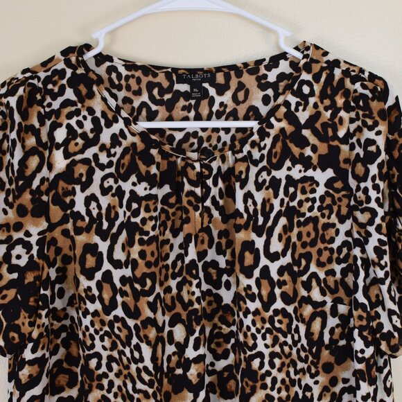 Talbots Leopard Print Ruched Short Sleeve Blouse Business Casual Career Classy M - Picture 2 of 8
